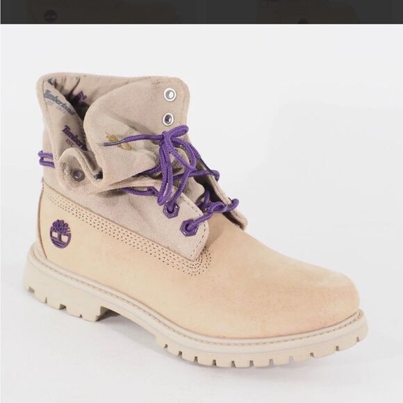 Timberland Shoes - TIMBERLAND Womens Roll Top A21UK Beige Leather/Purple  Lace Up Boots size 7.